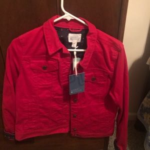 Red denim jacket